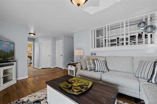 living room with hardwood / wood-style floors