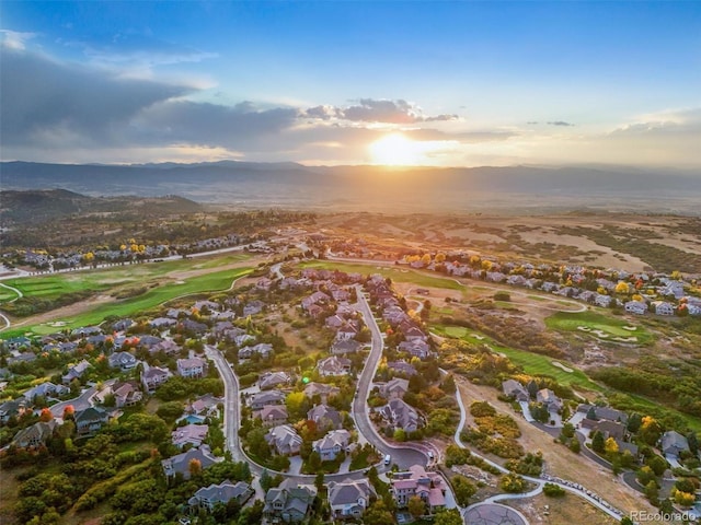 drone / aerial view featuring a mountain view and a residential view