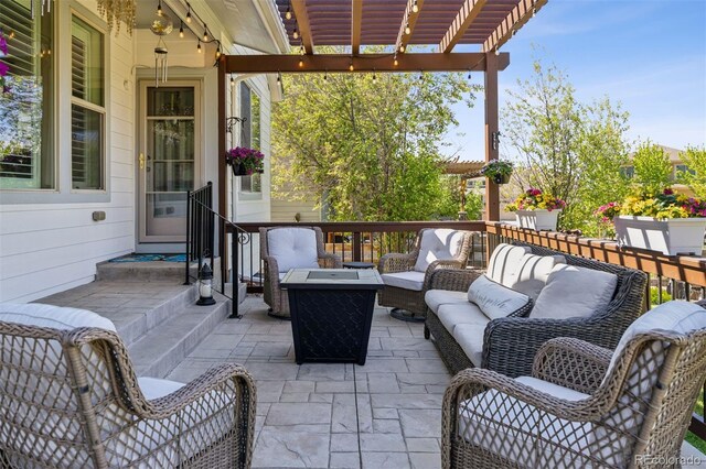12189 Windy Trail Ln, Parker, CO 80138 - view of patio / terrace featuring an outdoor living space and a pergola