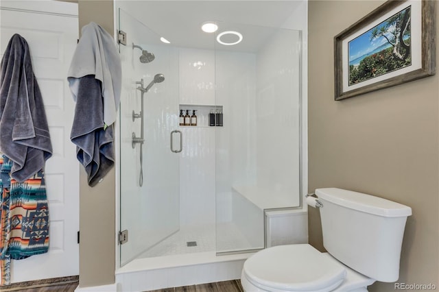 full bath with a stall shower and toilet