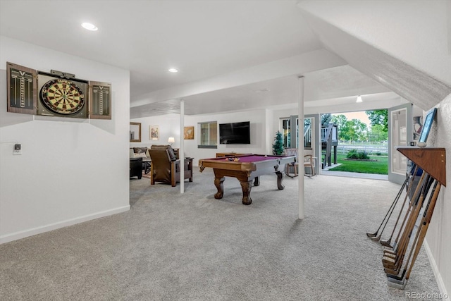 6266 Holman St, Arvada, CO 80004 - rec room with pool table, carpet, baseboards, and recessed lighting