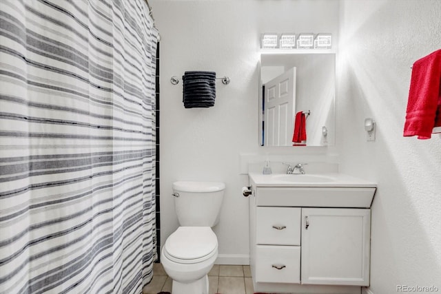 6266 Holman St, Arvada, CO 80004 - bathroom with tile patterned floors, toilet, vanity, baseboards, and a shower with curtain