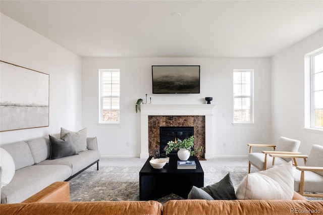 living room featuring light colored carpet