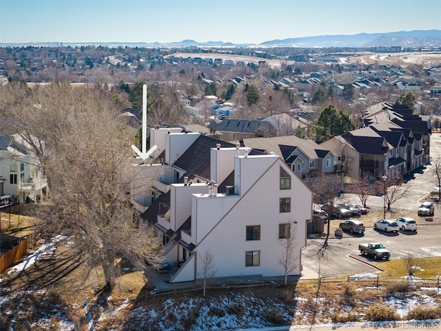 aerial view featuring a residential view and a mountain view