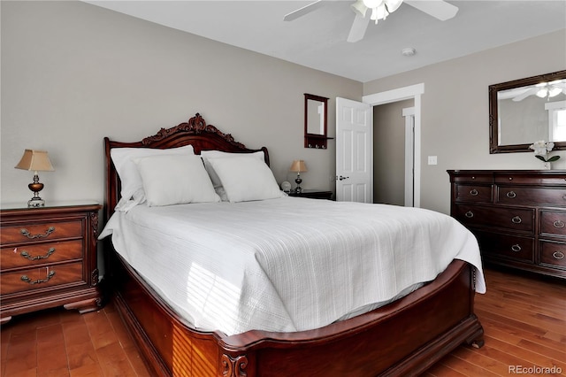 bedroom with ceiling fan and wood finished floors