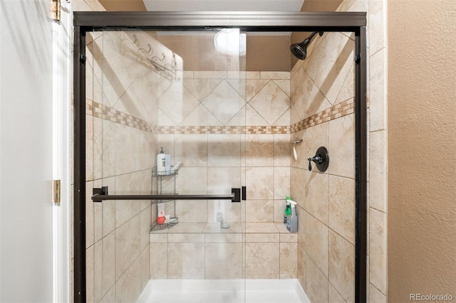8288 W Chestnut Ave, Littleton, CO 80128 - bathroom featuring a stall shower and a textured wall