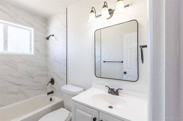 full bathroom featuring toilet, bathtub / shower combination, and vanity