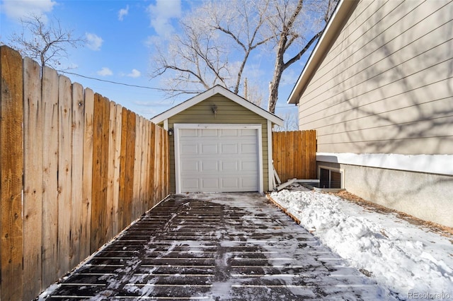 view of snow covered garage