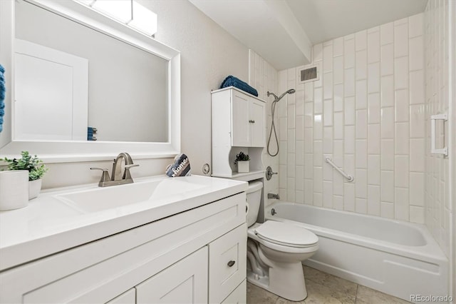 650 S Alton Way Unit 10A, Denver, CO 80247 - full bath featuring vanity, toilet, bathtub / shower combination, and tile patterned flooring