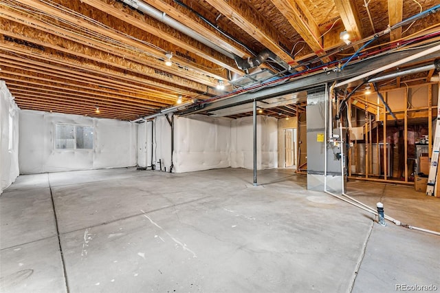 basement with heating unit