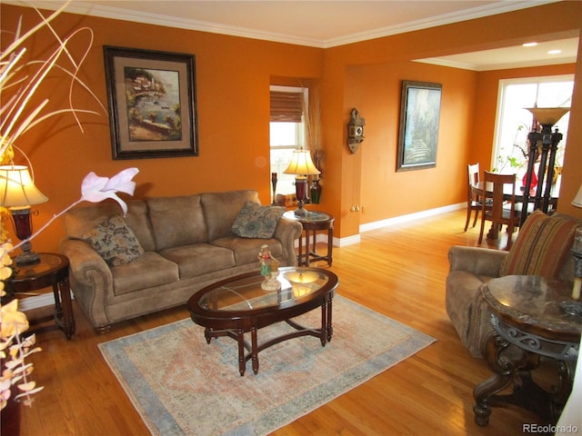10522 Stoneflower Dr, Parker, CO 80134 - living room with plenty of natural light, baseboards, wood finished floors, and ornamental molding
