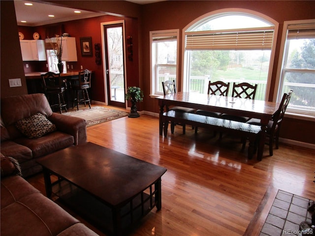 10522 Stoneflower Dr, Parker, CO 80134 - living area featuring baseboards, light wood-style flooring, healthy amount of natural light, and recessed lighting