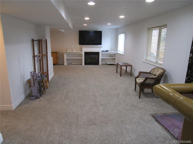 10522 Stoneflower Dr, Parker, CO 80134 - living room with carpet floors, recessed lighting, baseboards, and a fireplace