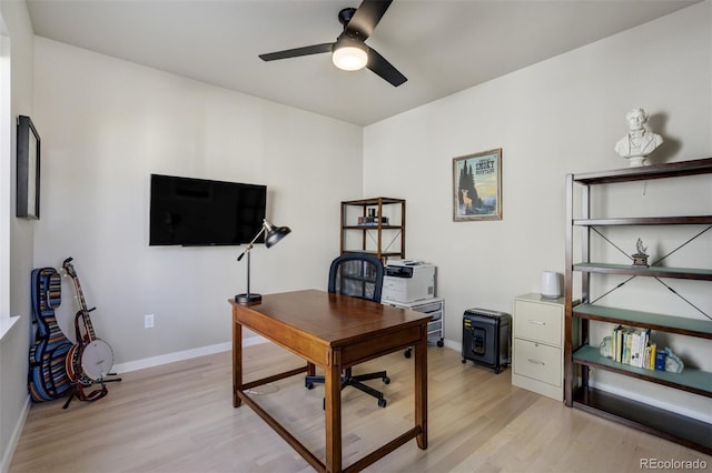 10024 Waterton Canyon Way, Colorado Springs, CO 80924 - office area with baseboards, light wood finished floors, and a ceiling fan