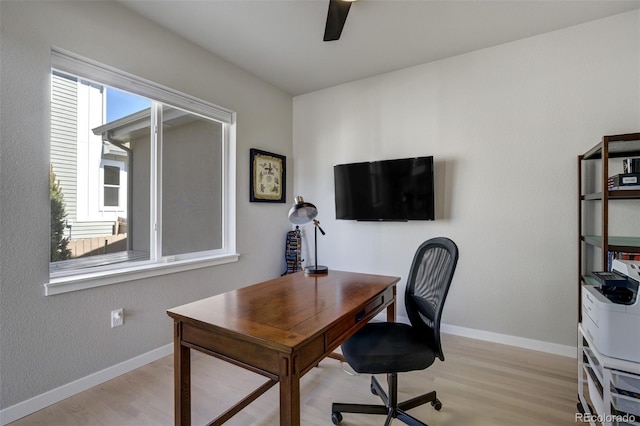 10024 Waterton Canyon Way, Colorado Springs, CO 80924 - home office featuring light wood-style flooring, a ceiling fan, and baseboards