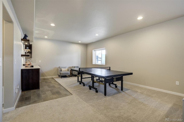 10024 Waterton Canyon Way, Colorado Springs, CO 80924 - playroom featuring light carpet, baseboards, bar, and recessed lighting