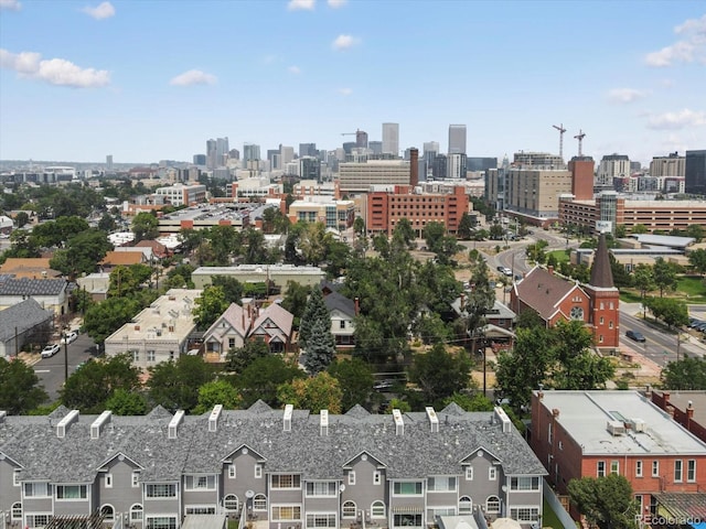 drone / aerial view with a city view