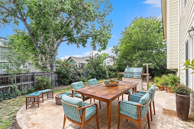 13317 Albion Cir, Thornton, CO 80241 - fenced backyard with area for grilling, outdoor dining space, and a patio area