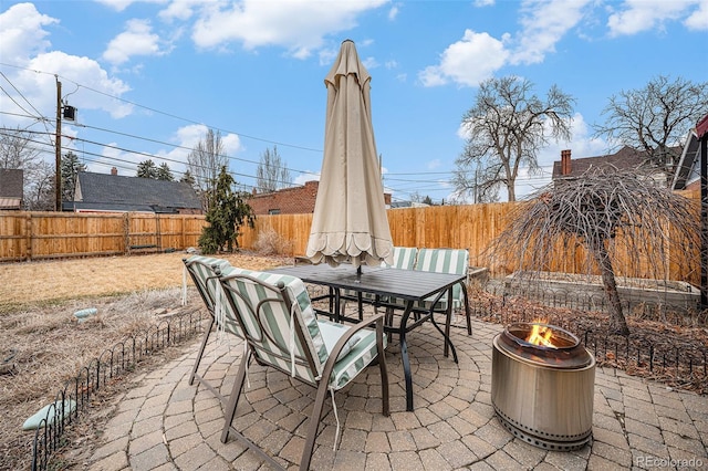 view of patio featuring outdoor dining area and a fenced backyard