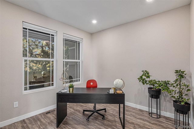 office featuring hardwood / wood-style flooring