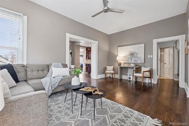 321 S Emerson St, Denver, CO 80209 - living area with ceiling fan, wood finished floors, plenty of natural light, and baseboards