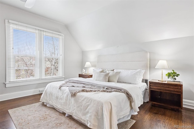 321 S Emerson St, Denver, CO 80209 - bedroom with lofted ceiling, wood finished floors, and baseboards