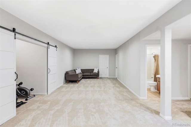 8739 E 23rd Ave, Denver, CO 80238 - living area with a barn door and light carpet
