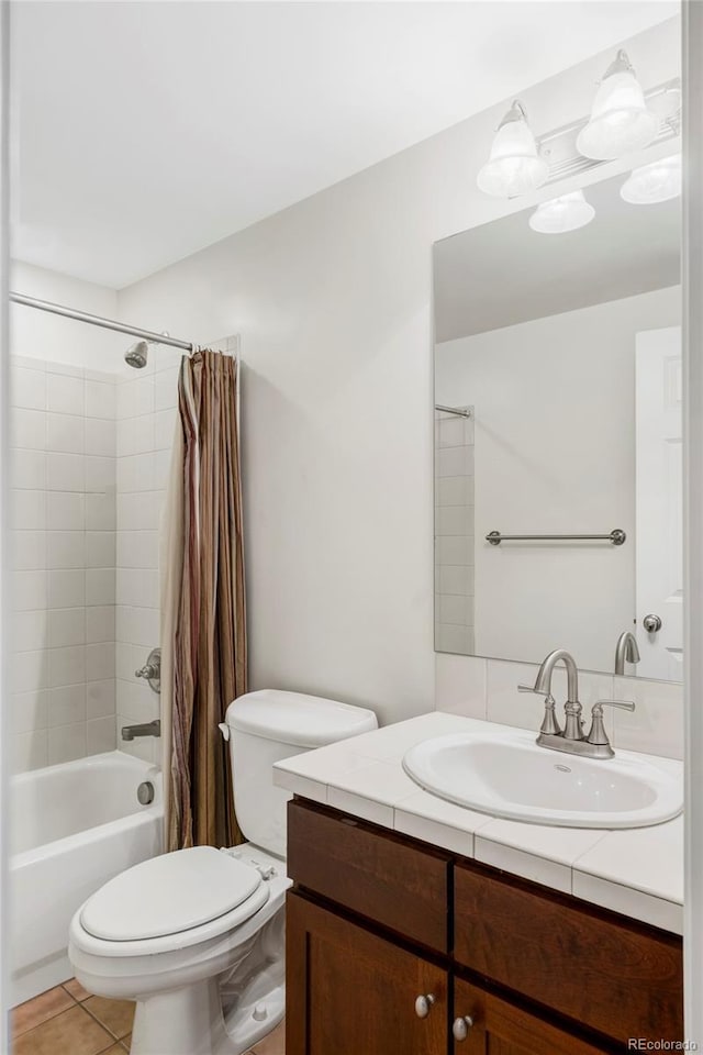 8739 E 23rd Ave, Denver, CO 80238 - full bathroom featuring vanity, shower / bath combination with curtain, and tile patterned flooring