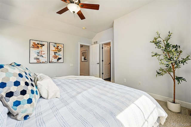 1063 Roslyn Ct, Denver, CO 80230 - bedroom featuring vaulted ceiling, baseboards, and ceiling fan