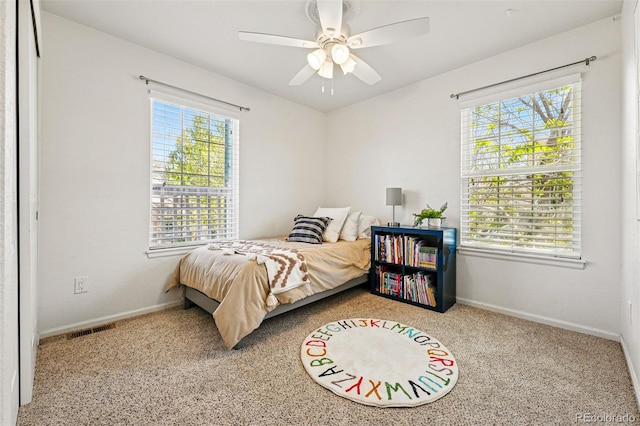 1063 Roslyn Ct, Denver, CO 80230 - carpeted bedroom with multiple windows, baseboards, and ceiling fan