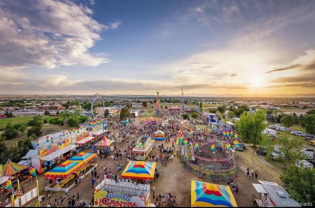 view of aerial view at dusk