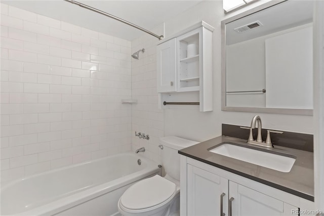full bath with toilet, bathtub / shower combination, and vanity