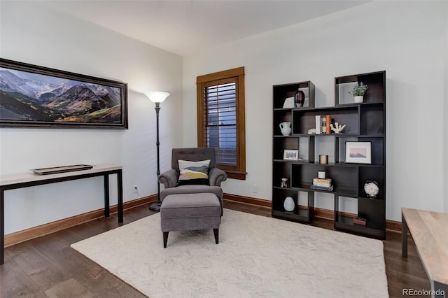 sitting room featuring dark wood-type flooring