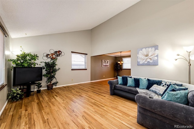 living room with lofted ceiling and hardwood / wood-style flooring