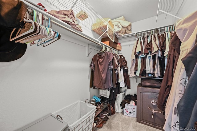 walk in closet with carpet