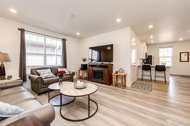 living room with light hardwood / wood-style flooring