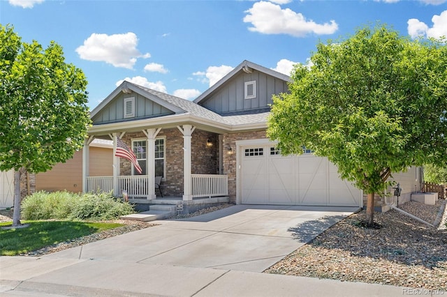 15895 Columbine St, Thornton, CO 80602 - craftsman-style house featuring board and batten siding, a porch, and concrete driveway