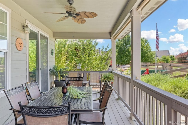 15895 Columbine St, Thornton, CO 80602 - deck featuring ceiling fan and outdoor dining space