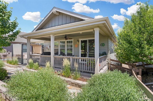 15895 Columbine St, Thornton, CO 80602 - view of front facade with a ceiling fan and board and batten siding