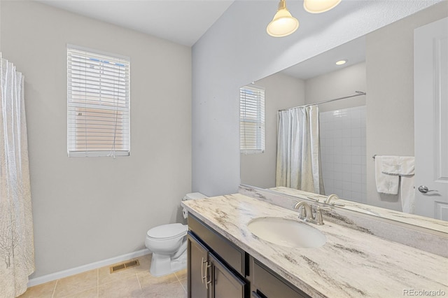 15895 Columbine St, Thornton, CO 80602 - bathroom featuring plenty of natural light, vanity, tile patterned flooring, and curtained shower