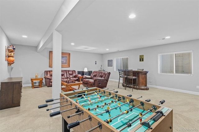15895 Columbine St, Thornton, CO 80602 - recreation room featuring carpet flooring, recessed lighting, and a bar