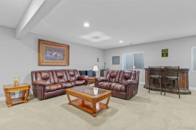 15895 Columbine St, Thornton, CO 80602 - living room with carpet, recessed lighting, and a bar