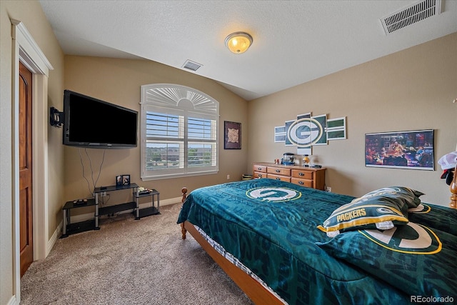 8655 E 130th Ave, Thornton, CO 80602 - bedroom with carpet, baseboards, lofted ceiling, and a textured ceiling