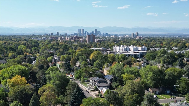 aerial view featuring a city view and a mountain view