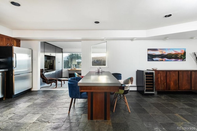 dining space with beverage cooler