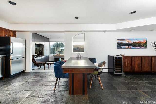 dining room featuring wine cooler