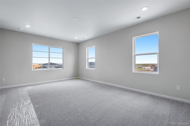 unfurnished room with a healthy amount of sunlight and carpet flooring