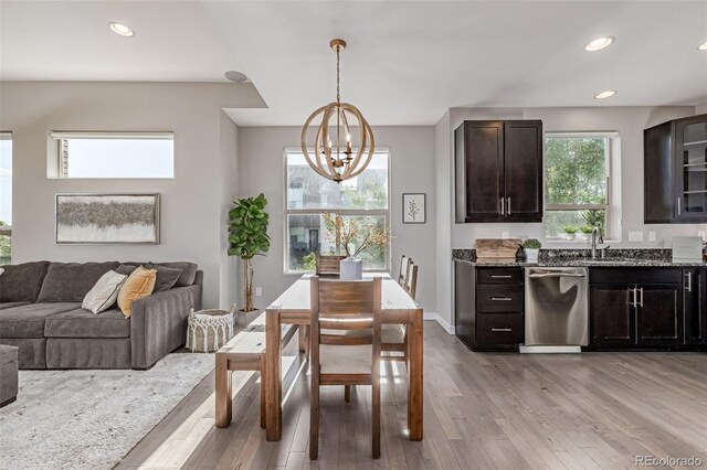 10305 Martin Luther King Blvd, Denver, CO 80238 - dining room with a chandelier, light wood-style floors, and recessed lighting
