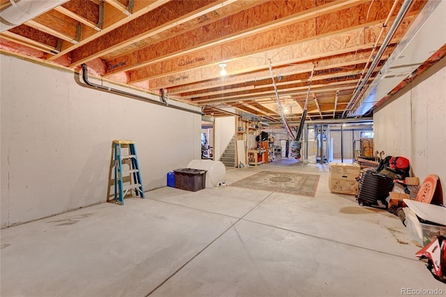 basement featuring water heater