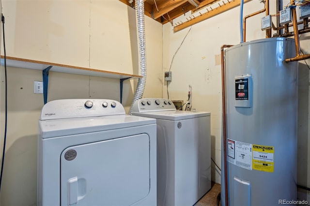 laundry area featuring washing machine and dryer and electric water heater